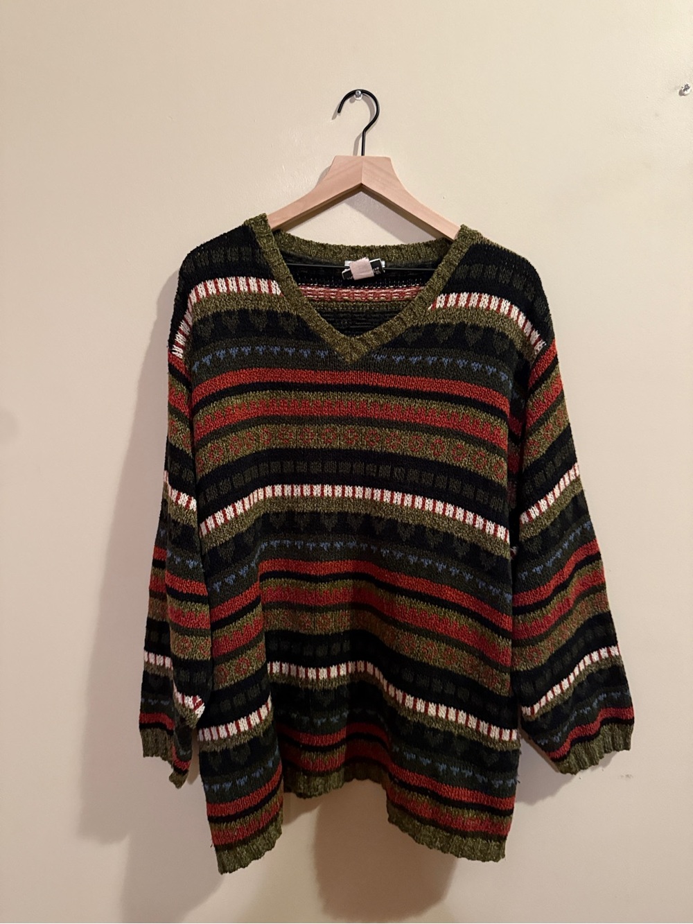 Fashion bug made in USA Olive Multi-Stripe V Neck Women's Sweater